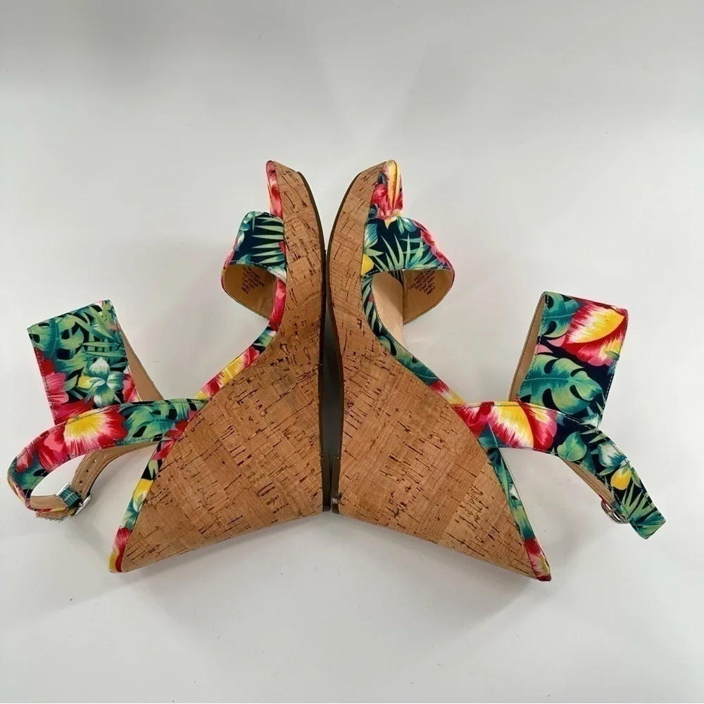 Jessica Simpson Jeisha sandals 10 40 multicolored floral tropical cork wedges